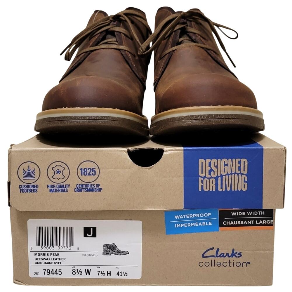 Clarks Morris Peak Waterproof Chukka Boots Size US 8.5W Beeswax Brown Leather - Picture 7 of 7
